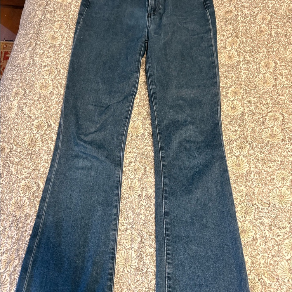 PAIGE Dark Blue High-Rise Flare Jeans